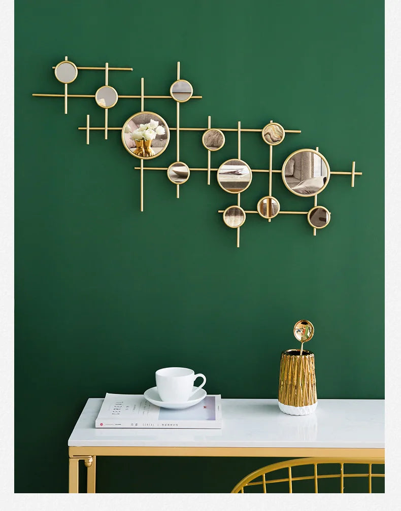 European-style round combination wall decoration mirror wall hanging creative bedroom living room sofa background wall pendant