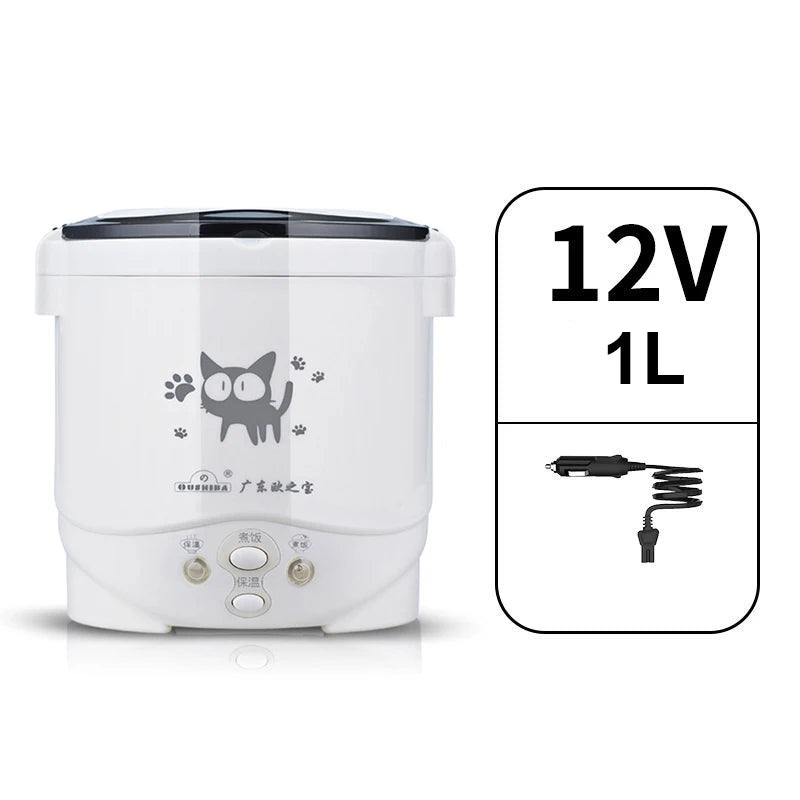 12V 24V Mini Rice Cooker Car Truck Soup Porridge Cooking Machine Food Steamer Electric Heating Lunch Box Meal Heater Warmer 2L