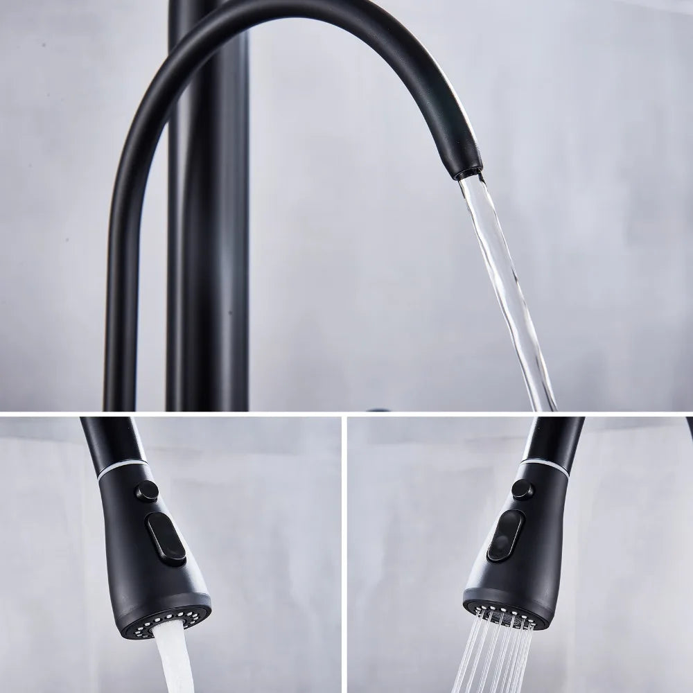 SHBSHAIMY Golden Kitchen Tap Pull Down Purified Water Faucet 360 Rotation Double Handles Single Hole Cold and Hot Water Mixers