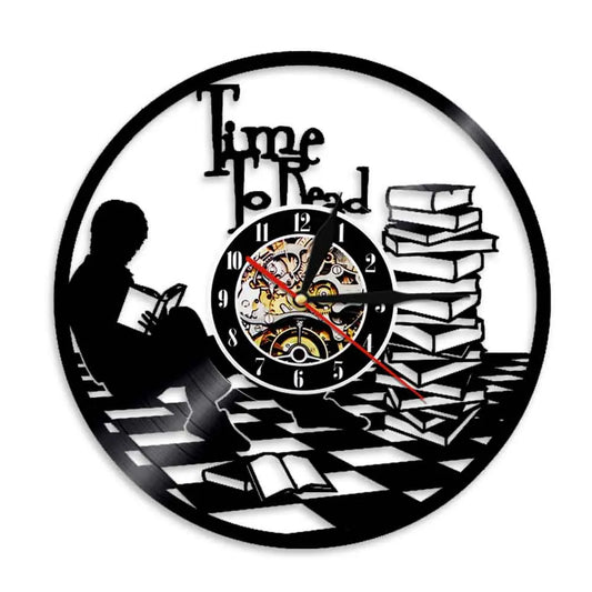 Time To Read Art Decorative Wall Clock Book Shop Study Silent Decor Make From Vinyl Record Reading Mount Hanging Art Home Detor