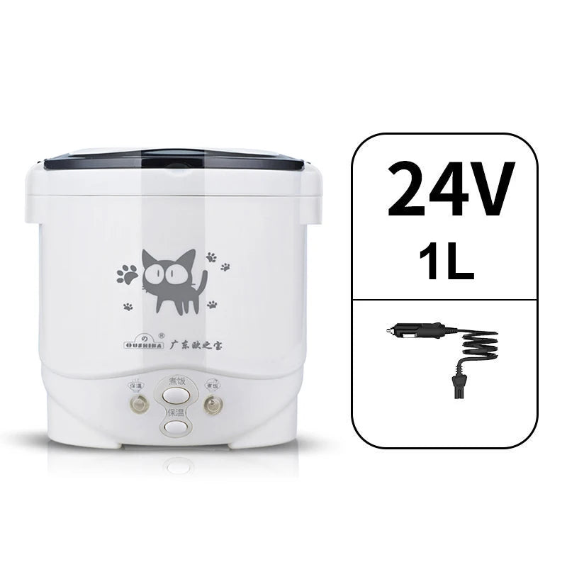12V 24V Mini Rice Cooker Car Truck Soup Porridge Cooking Machine Food Steamer Electric Heating Lunch Box Meal Heater Warmer 2L