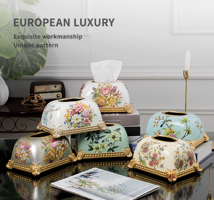 European-style living room coffee table simple drawing paper box home American light luxury ceramic bread tissue box decoration
