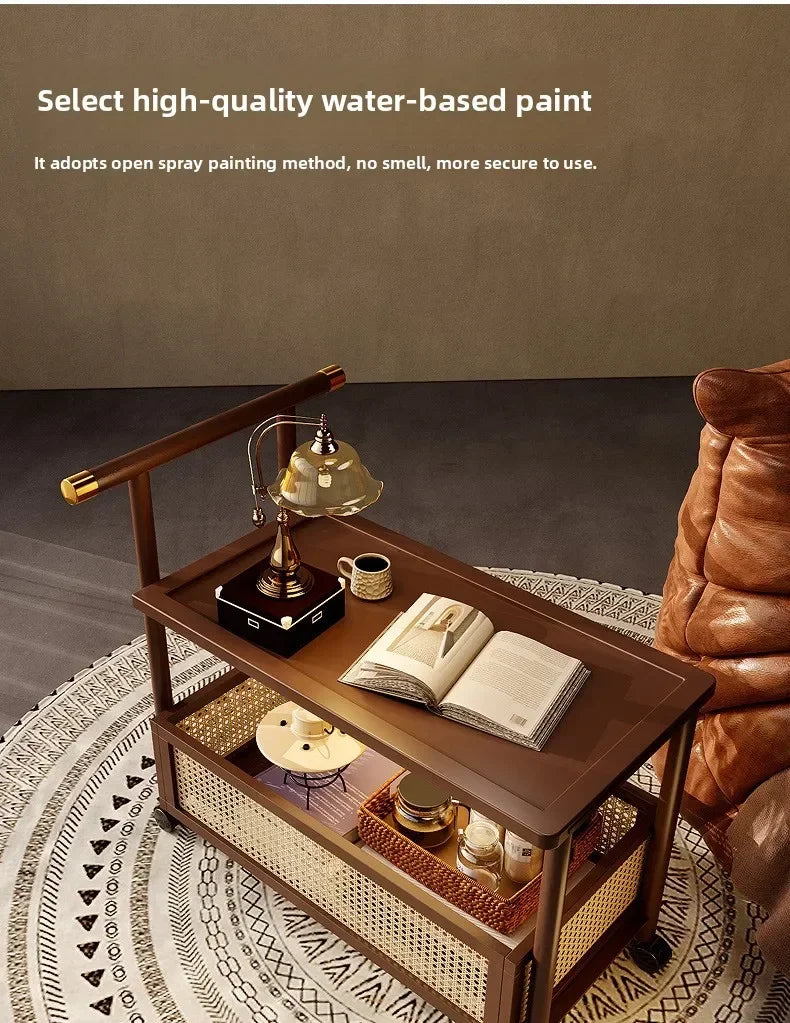 Sofa side table, antique style tea table, mobile tea table, small push table, solid wood tea cart