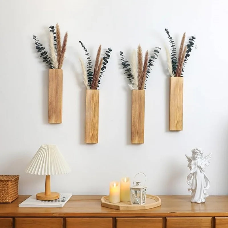 Wall Planter for Indoor Plants Black Wall Decor for Living Room Bathroom Wood Wall Vases for Dried Flowers and Faux Greenery