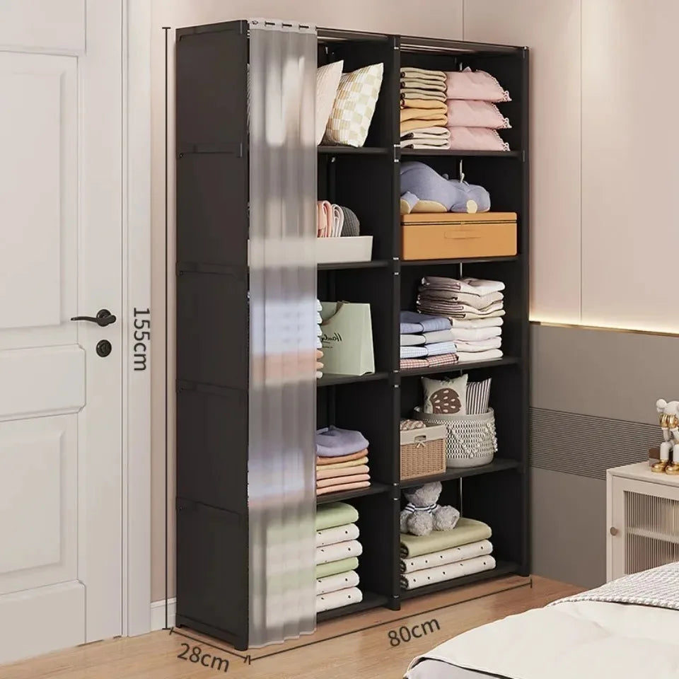 Multifunctional Dustproof Cabinet Easy Assembly Portable Clothes Organizer Cabinet with Curtains  Multipurpose She Book Holder