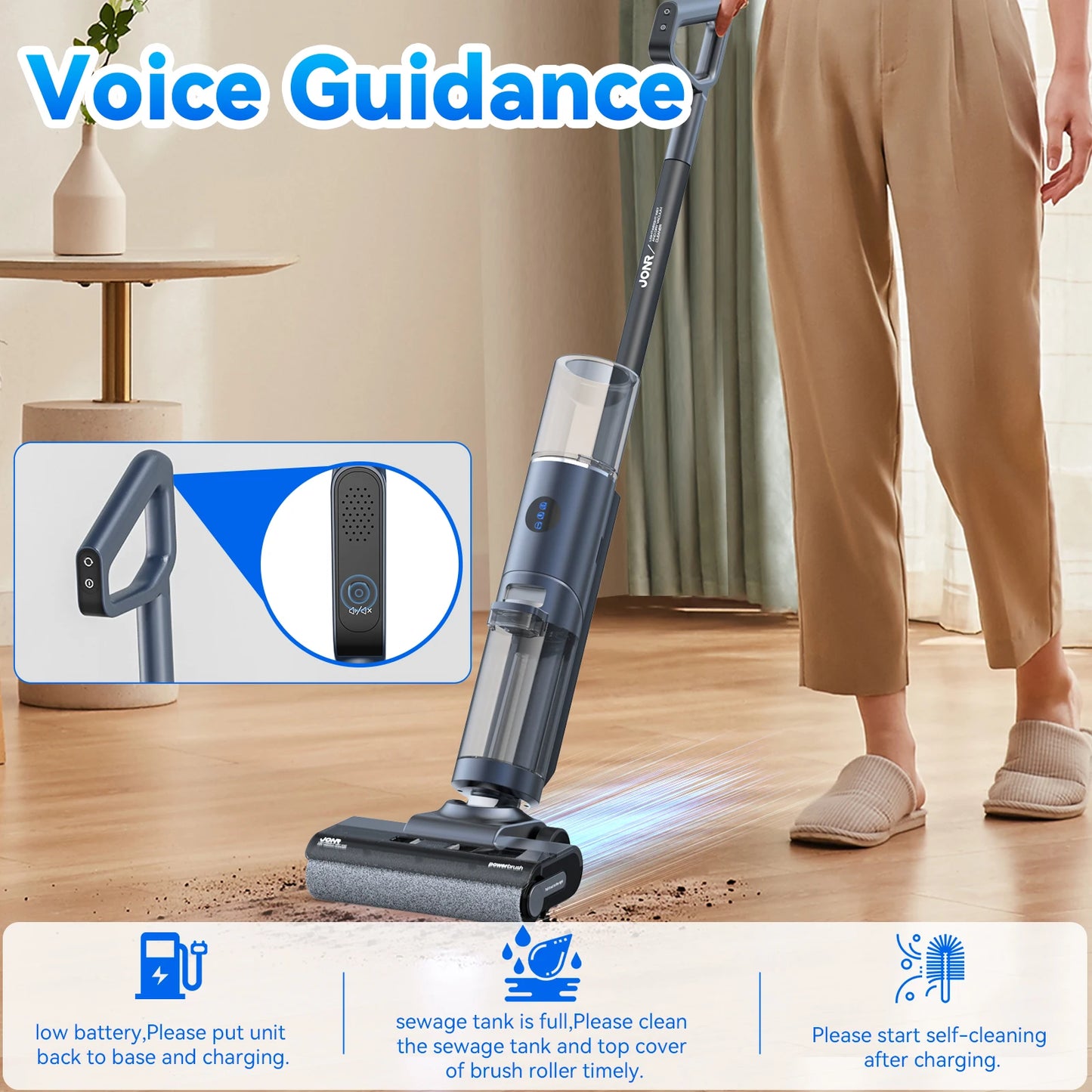 JONR ED12 Pro Cordless Vacuum Cleaner Wet & Dry Vertical Vacuum Cleaner with Hot Air Dry Self-Cleaning For Smart Home Appliances