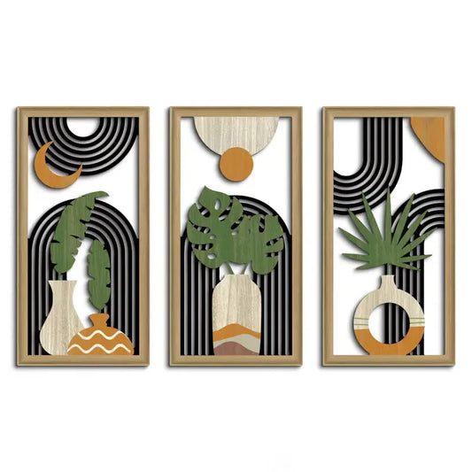 3pcs Hollow wall art Bohemian style hollow wood art wall decoration abstract geometry wall art bedroom living room dining room