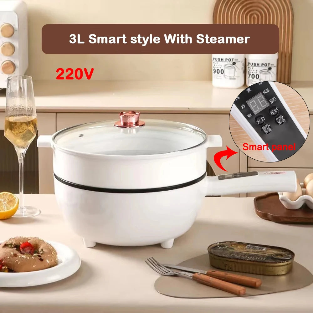DMWD 3L Multi-function Electric Stir-fry Meal Wok Non-Stick Frying Pan Food Steamer Smart Smoke-free Hot Pot Stew Cooking Heater