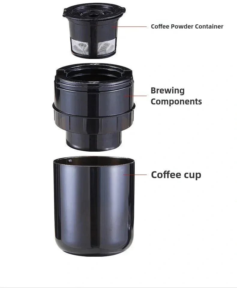 Electric Coffee Maker Convenient Capsule Ground Coffee Brewer Travel Camping Coffee Maker for Ground Coffee and KCUP Capsules
