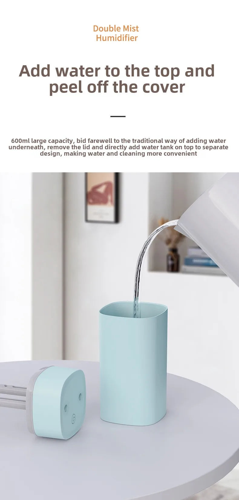 600ML Luminous Air Humidifier Double Spray Port Essential Oil Aromatherapy Humificador Cool Mist Maker Purify for Home Office