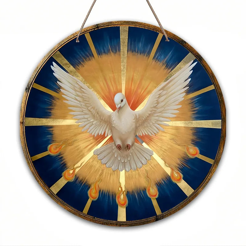 Dove on Blue Background Festive Wall Decoration Art Holiday Room Decoration Kitchen Garden1 Piece Wooden Disc Hanging 20cm
