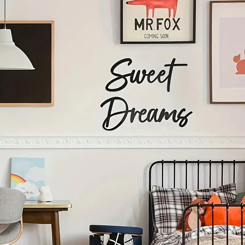 Bohemian Style Black Metal Sweet Dream Wall Logo Contemporary Bedroom Wall Art Decoration Suitable for Display Above the Bed