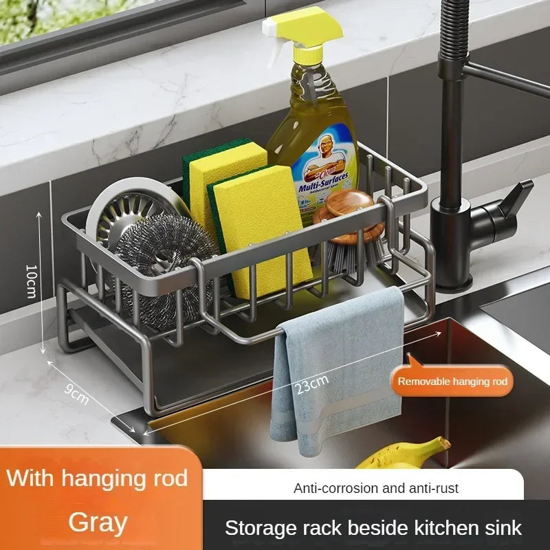 Self-draining Sink Shelf Stainless Steel Kitchen Sink Drain Rack Soap Sponge Holder Kitchen Sink Organizer Kitchen Organizer