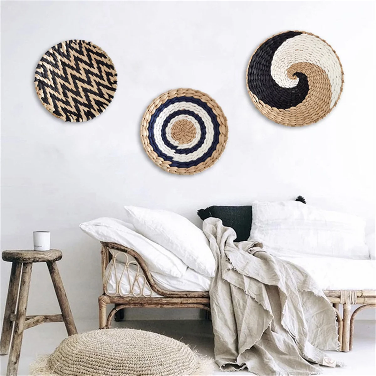 Wall Hanging Decor Wall Basket Home Decoration Handmade Natural Wall Art for Kitchen Bedroom Living Room Ornament B8
