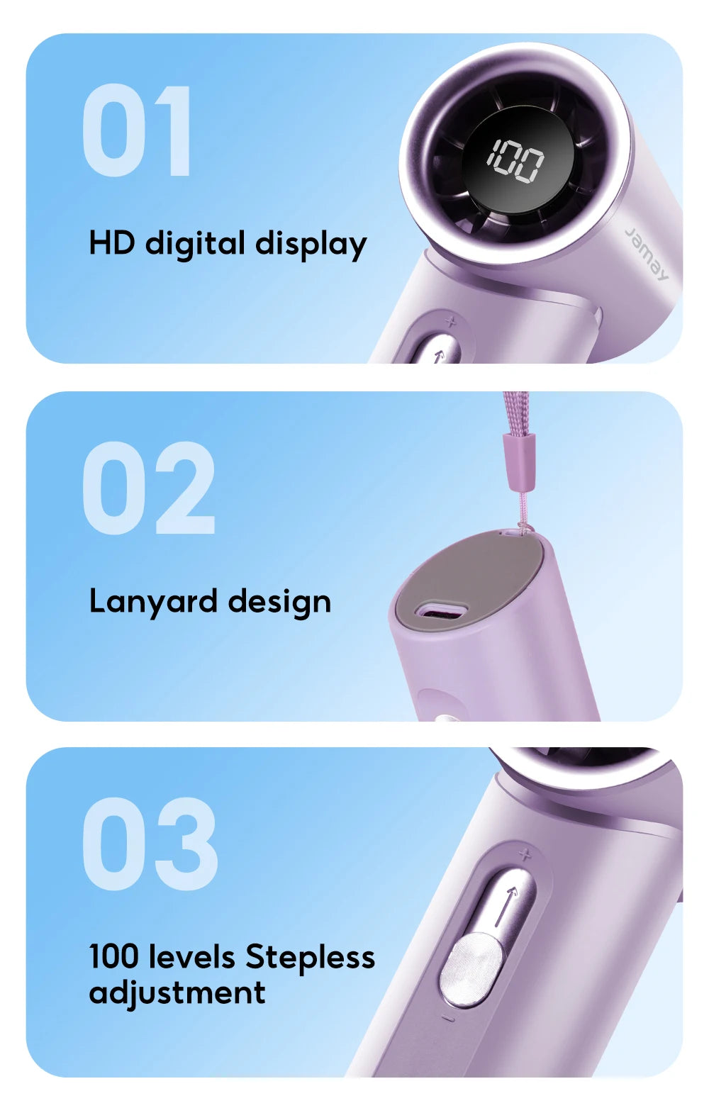 2025 Summer Portable USB Charged Mini Fan LCD Screen Handheld Turbo Fan 100 Gears Adjustable Wind Speeds Portable Desktop Fan