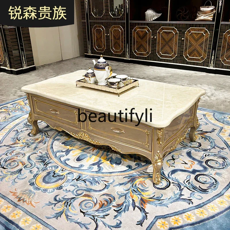 French solid wood coffee table, European court carved small apartment living room tea table neoclassical, furniture45