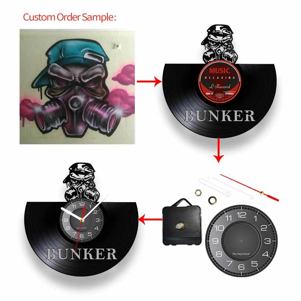 Guitar and Drum Kits Wall Clock Guitar Player Music Vinyl Record Clock Rock Music Instrument Guitar Wall Art Rock n Rock Gift