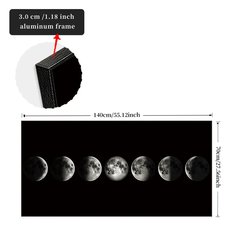 2D/FLAT framed wall art for living room bedroom bathroom office kitchen canvas wall decor, aluminum frame moon large wall art