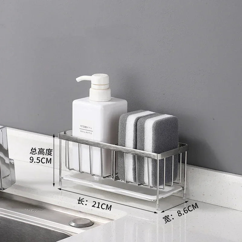 Self-draining Sink Shelf Stainless Steel Kitchen Sink Drain Rack Soap Sponge Holder Kitchen Sink Organizer Kitchen Organizer