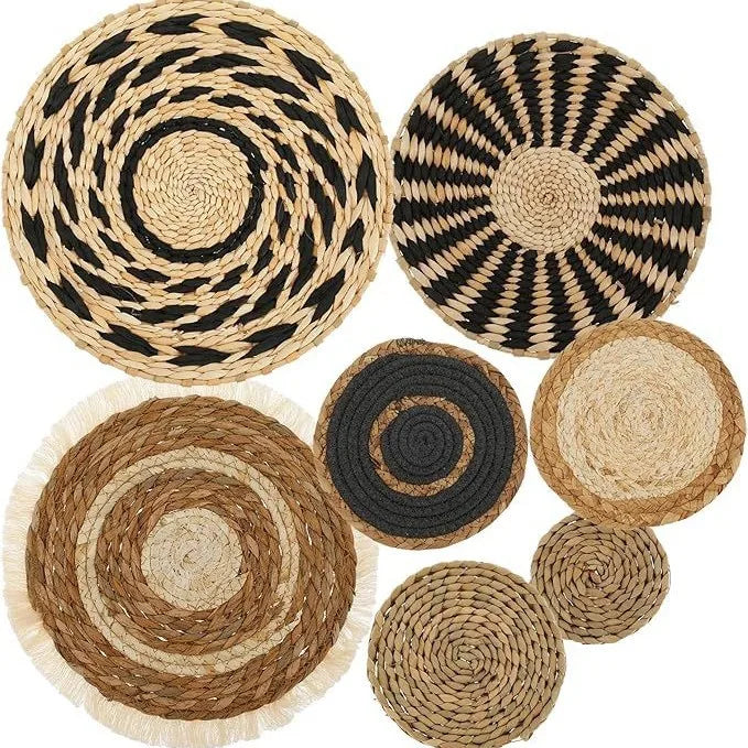 Bohemian Woven Wall Hanging, Handmade Rattan Circle Decor, Macrame Leaf Art for Living Room Bedroom