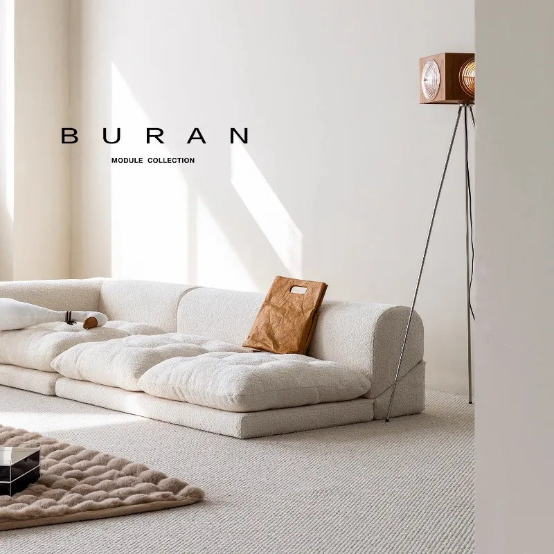 Minimalist White Fabric Living Room Sofa, Super Soft and Comfortable Tatami Module Lazy Sofa, Warm Home Furniture Salon FYLS