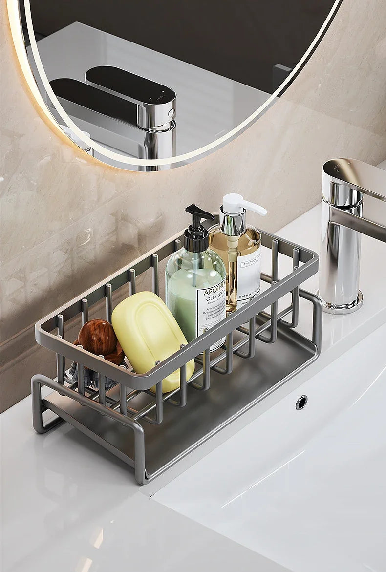 Self-draining Sink Shelf Stainless Steel Kitchen Sink Drain Rack Soap Sponge Holder Kitchen Sink Organizer Kitchen Organizer