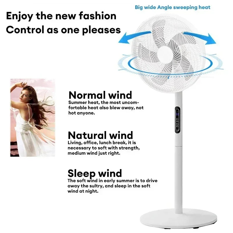16-inch Household Powerful Vertical Stand Floor Fan with Remote Control, Oscillation, Timer – 220V Electric Home Appliance