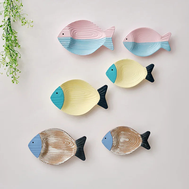 Woodiness Mediterranean Ocean Wall Stereoscopic Model Room Hotel Fish Wall Decor Decoration Size Set Can Be Hung or Placed