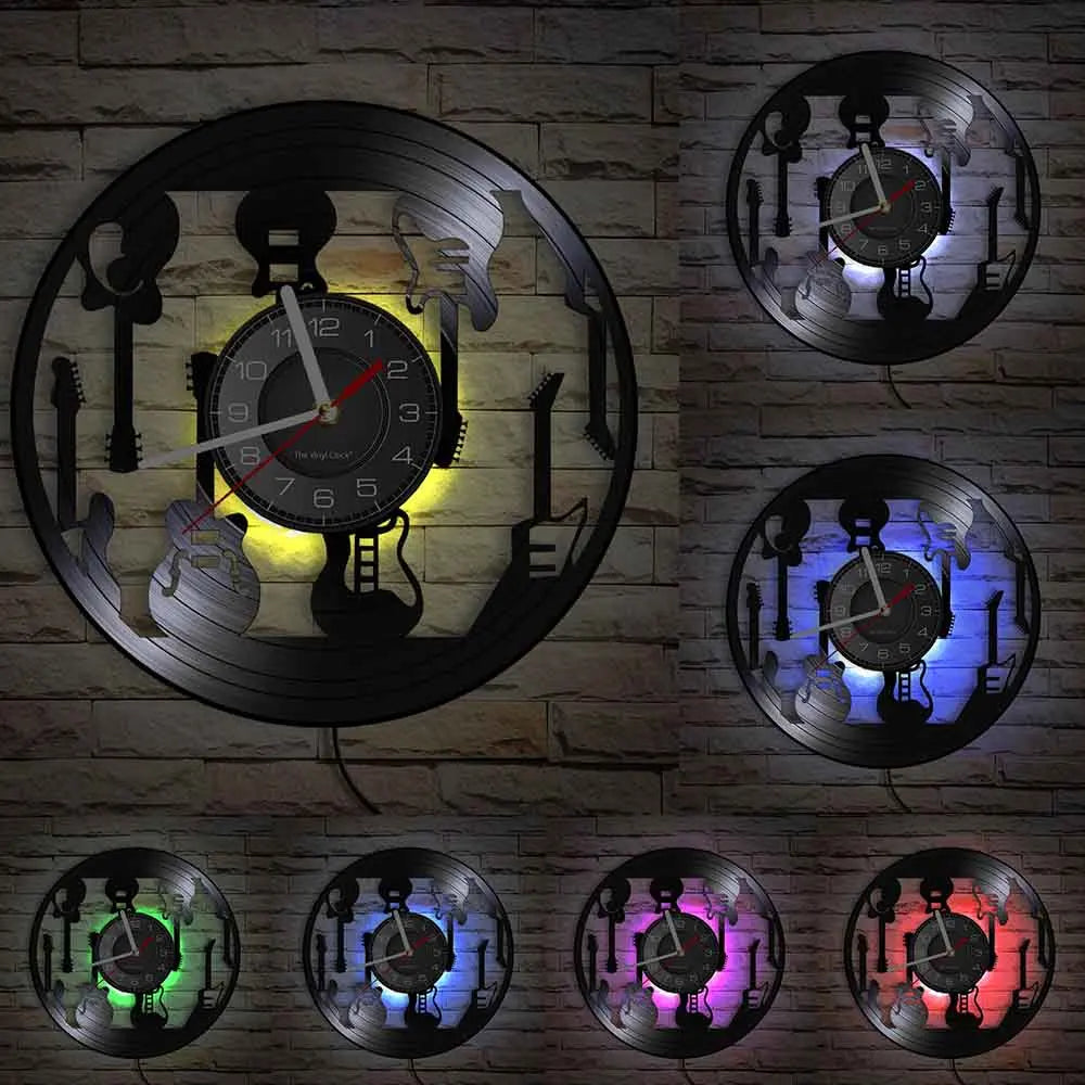 Guitar and Drum Kits Wall Clock Guitar Player Music Vinyl Record Clock Rock Music Instrument Guitar Wall Art Rock n Rock Gift