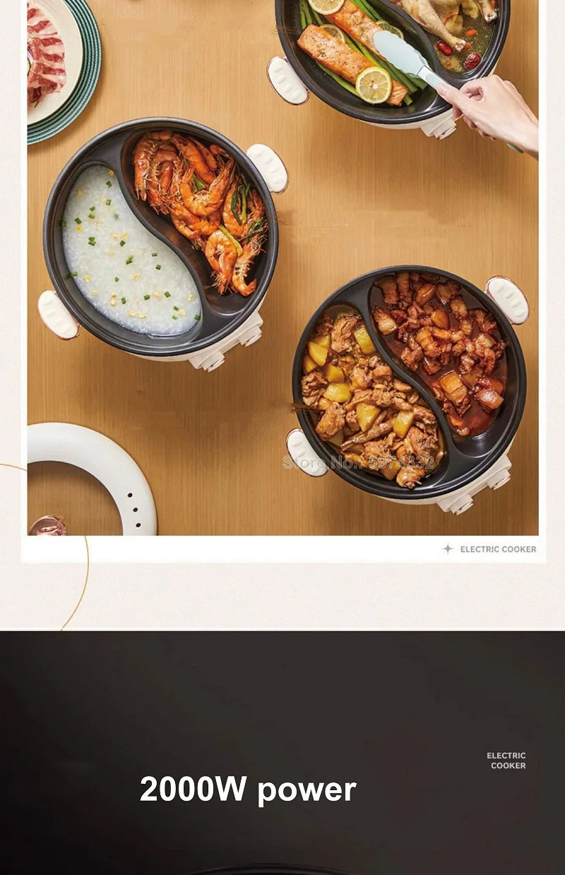 5L 6L Home Yuanyang Electric Hot Pot Electric Boiled Pan Large Capacity Double Soup Pots Non Stick Electric Frying Pan 2000W