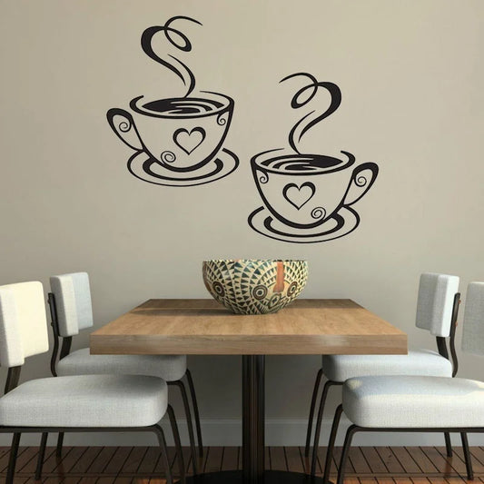 Mural Beautiful Design Decal Kitchen Restaurant Cafe Tea Wall Stickers Art Vinyl Coffee Cups Stickers  Decor (Size: One Size)