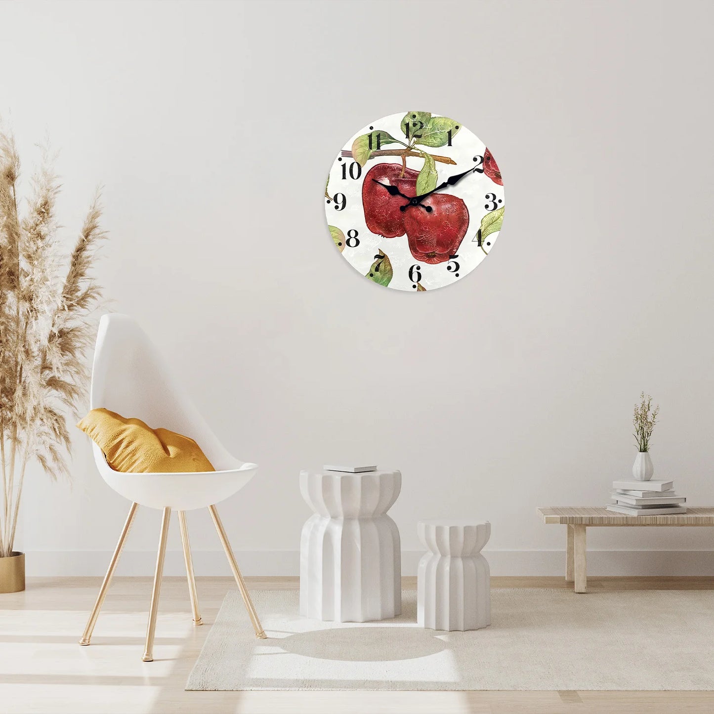 Apple Pattern Wooden Wall Clock on Personalized Branches Living Room Bedroom Kitchen Home Decoration Wall Clock Silent Quartz Clock Holiday Gift 10 Inches 12 Inches 14 Inches 16inch (Without Batteries)