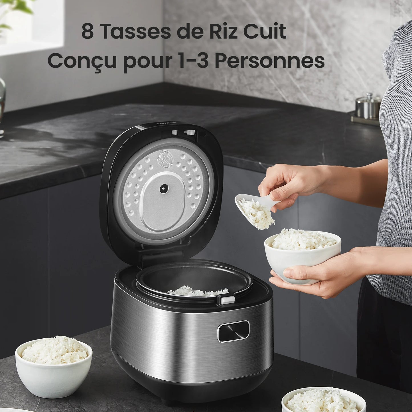 Midea rice cooker with 9 functions, 2 L, 4 cups, for 1 to 3 people, advanced heating technology, fast rice 30 min,