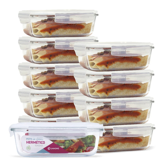 White 1040ml Rectangular 10 Pots Airtight Glass KIT