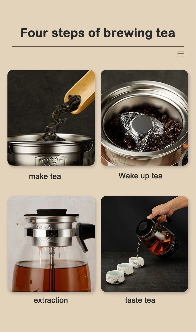 Electric Kettle Coffee Tea Maker Brewer Black Pu 'er Glass Kettles Steam Teapot Automatic Health Tea Infuser Pot Boiling Set 1L