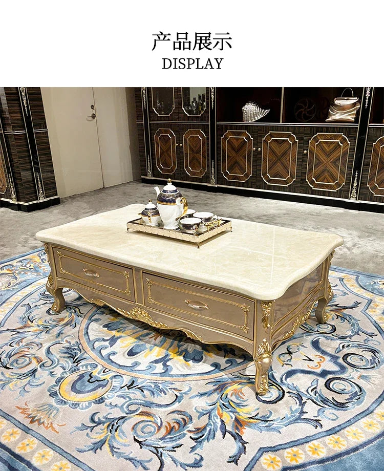 French solid wood coffee table, European court carved small apartment living room tea table neoclassical, furniture45