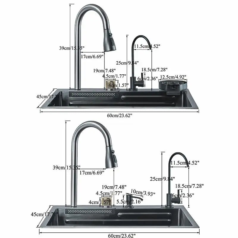 304 Stainless Steel Waterfall Kitchen Sink Sink Large Single basin With Large Single Slot Sink Above Counter With Cup Disher