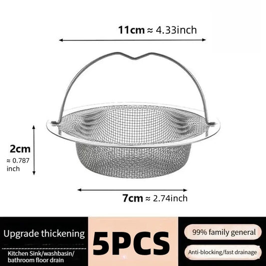 1/5PCS Stainless Steel Kitchen Sink Filter Kitchen Garbage Food Residue Dishsink Filter With Handle Metal Sink Strainer