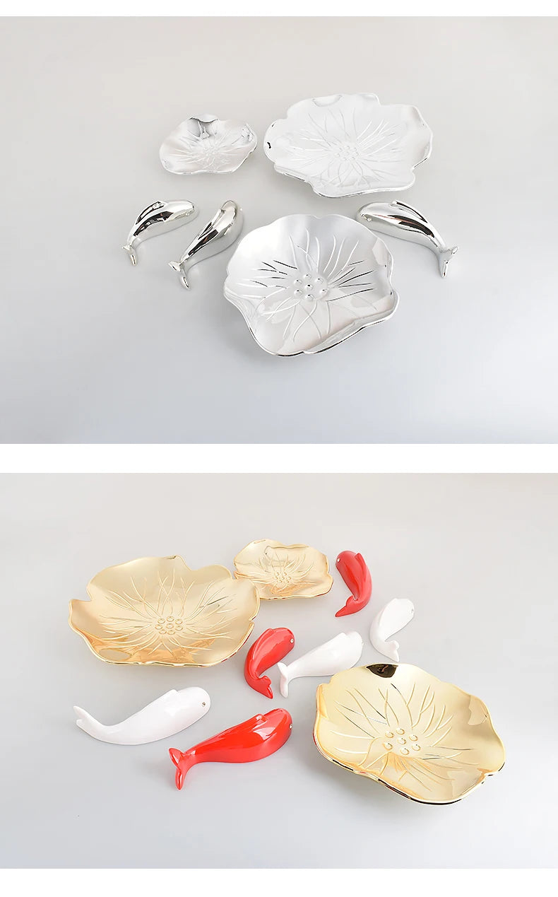 Stereo Resin Background Wall Decoration Carp Fish Lotus Leaf  Gold Wall Pendant Chinese Bionics Home Decoration Accessories
