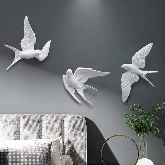 European White Three-dimensional Bird Wall Decoration Living Room Swallow Wall Hanging Abstract Animal Ornaments Home Decoration