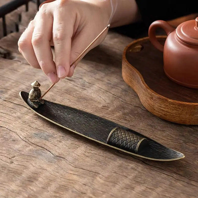 Creative Antique Leaf Incense Burner Zinc Alloy Bodhi Leaf Incense Holder Ash Catcher Office Home Desktop Decoration Zen Durable