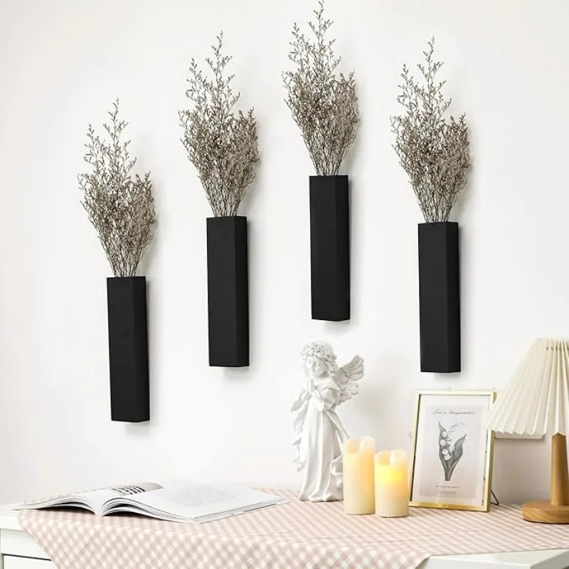 Wall Planter for Indoor Plants Black Wall Decor for Living Room Bathroom Wood Wall Vases for Dried Flowers and Faux Greenery