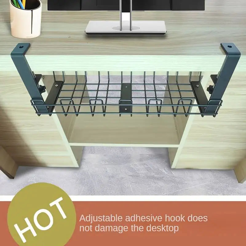 Under Table Storage Rack Metal Cable Management Tray Home Office Desk Wire Organizer No Punching Kitchen Storage Accessories