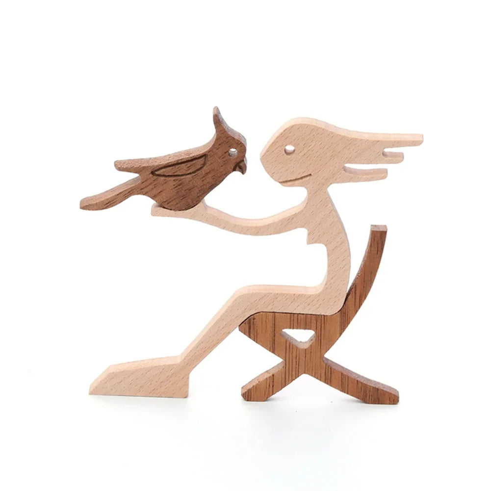 Wooden Dog And Human Craft Figurin Creative 3D Home Office Decoration Man Statue Wood Toy Desk ECO Friendly Free Shipping