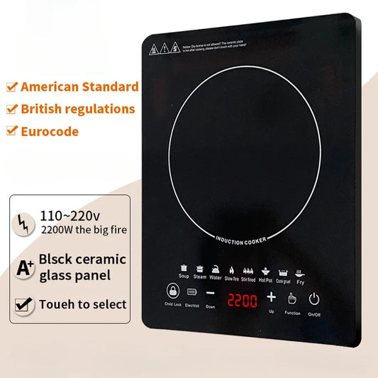 EU/UK/US Multifunctional Portable 2200W High-power Electric Induction Cooktop 110V/220V Home Kitchen Touch Panel Desktop Burner