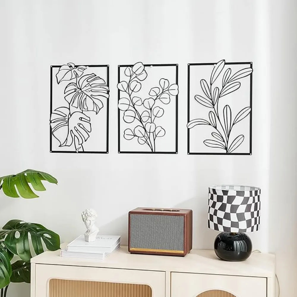 Gorgeous Gold & Black Metal Wall Decor: Large Minimalist Modern Boho Art. Abstract Flower & Leaf for Bedroom & Living Room.