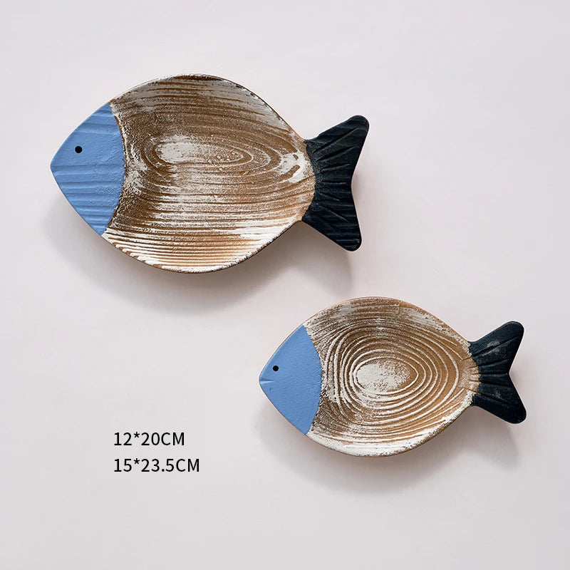 Woodiness Mediterranean Ocean Wall Stereoscopic Model Room Hotel Fish Wall Decor Decoration Size Set Can Be Hung or Placed