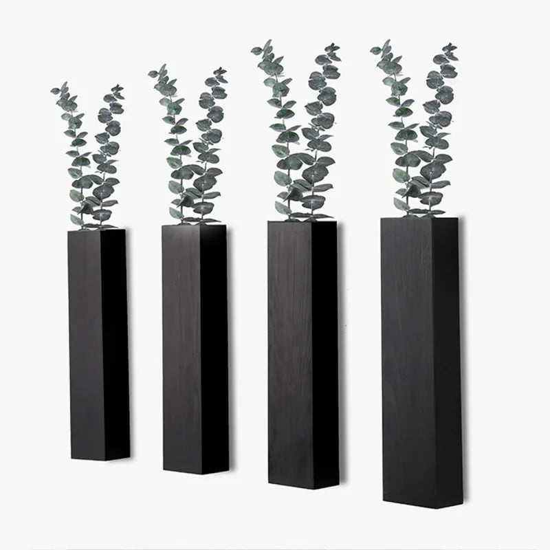 Wall Planter for Indoor Plants Black Wall Decor for Living Room Bathroom Wood Wall Vases for Dried Flowers and Faux Greenery