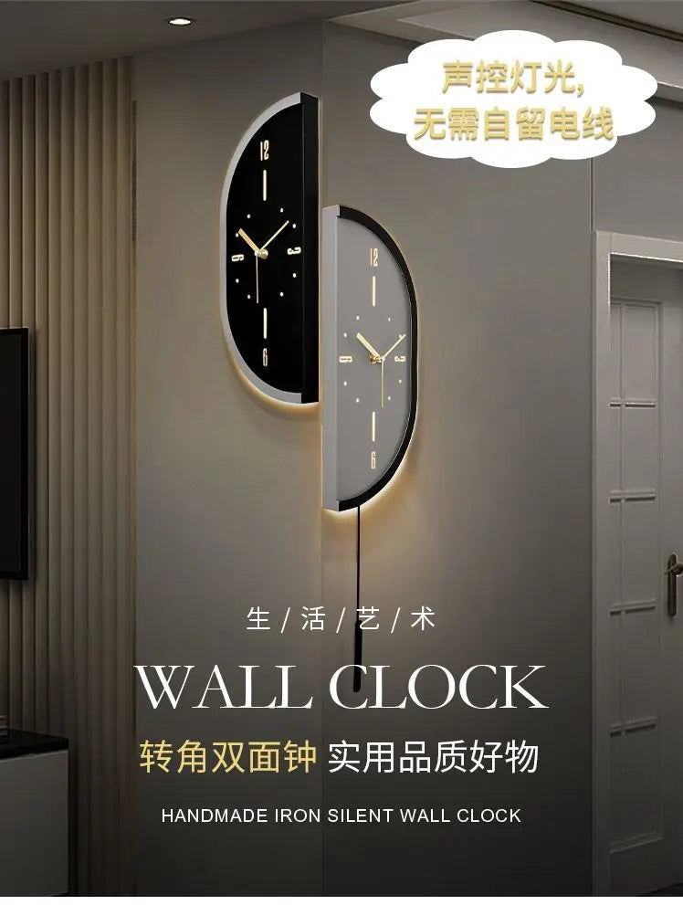 Corner Wall Clock Living Room Clock Wall Mounted Silent Display Wall Clock Modern Design Home Decor