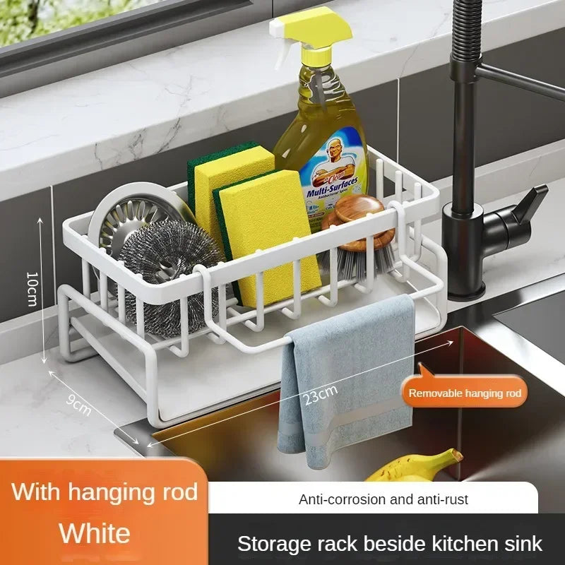 Self-draining Sink Shelf Stainless Steel Kitchen Sink Drain Rack Soap Sponge Holder Kitchen Sink Organizer Kitchen Organizer